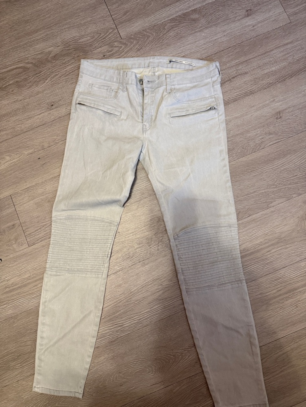 Zara Light Gray Ribbed-Knee Skinny Pants